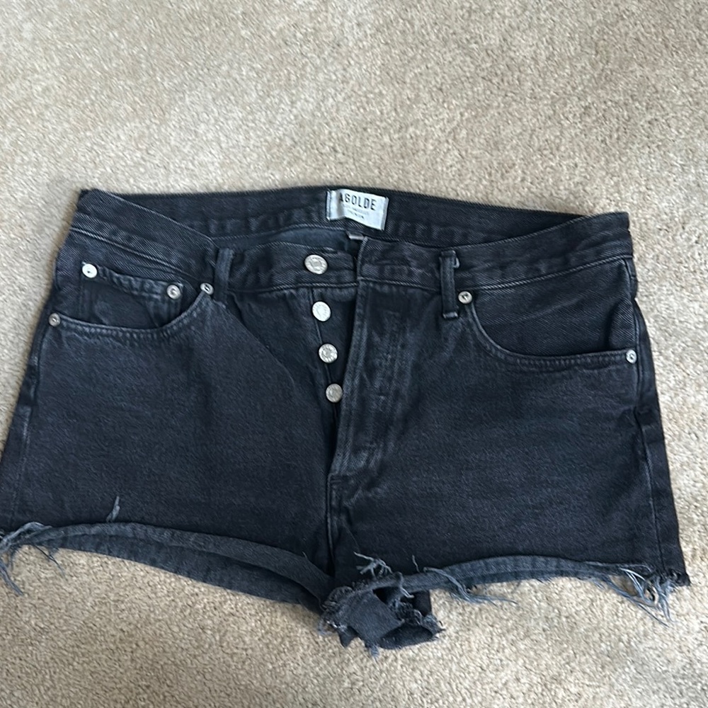 Agolde Black Jean Shorts with Distressed Hem